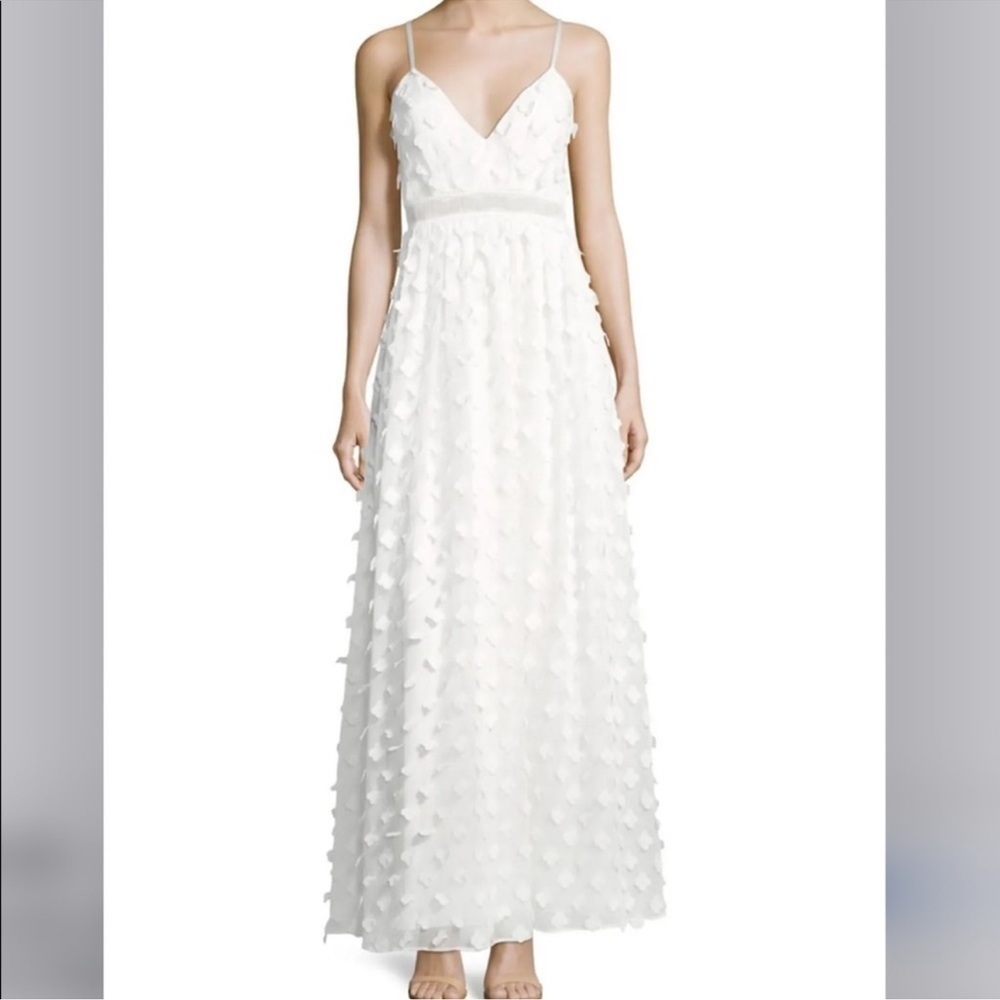 Nicole Miller White 3D Floral Gown Maxi Long Dress Size 6 Bridal Bride Wedding